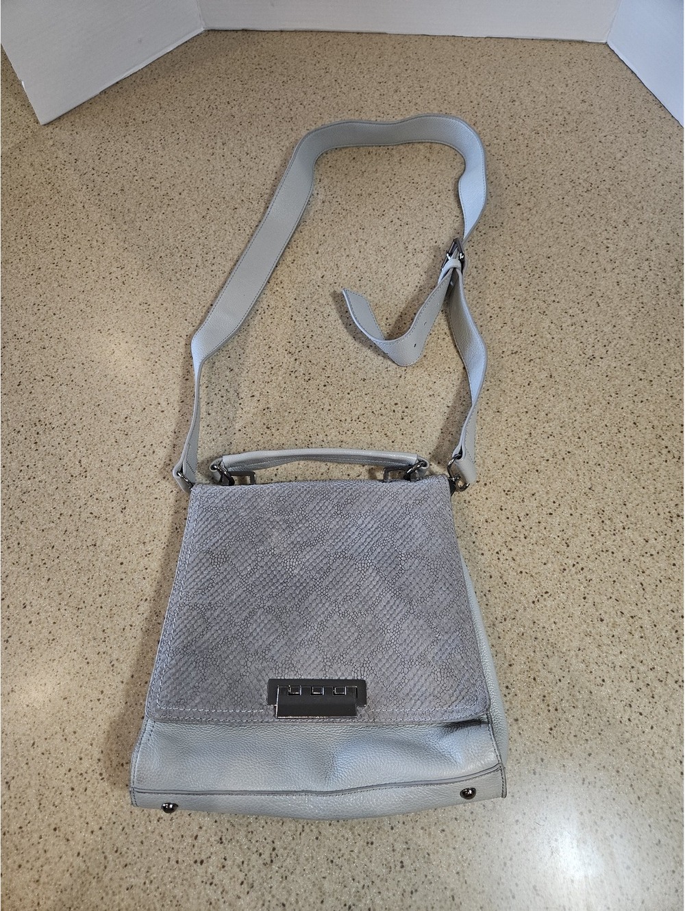 Charles Jourdan Embossed Suede Crossbody Flap Purse